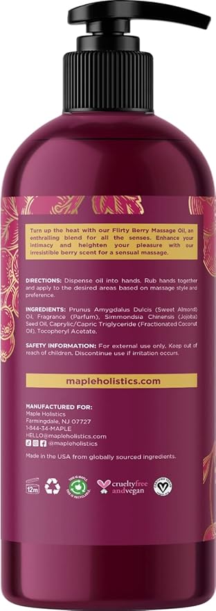 Scented Sensual Massage Oil for Couples - Tropical and Berry Full Body Massage Oils with Jojoba Coconut and Sweet Almond Oil with Sweet Aromas for Special Moments - Non GMO Gluten Free and Vegan