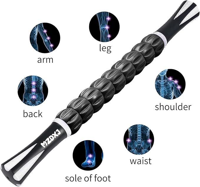 Muscle Roller Massage Roller Stick- Deep Tissue Fascia Blaster for Myofascial Pain Relief, Lymphatic Drainage & Body Sculpting, Handheld Physical Therapy & Recovery Tool (White black-18 inch)