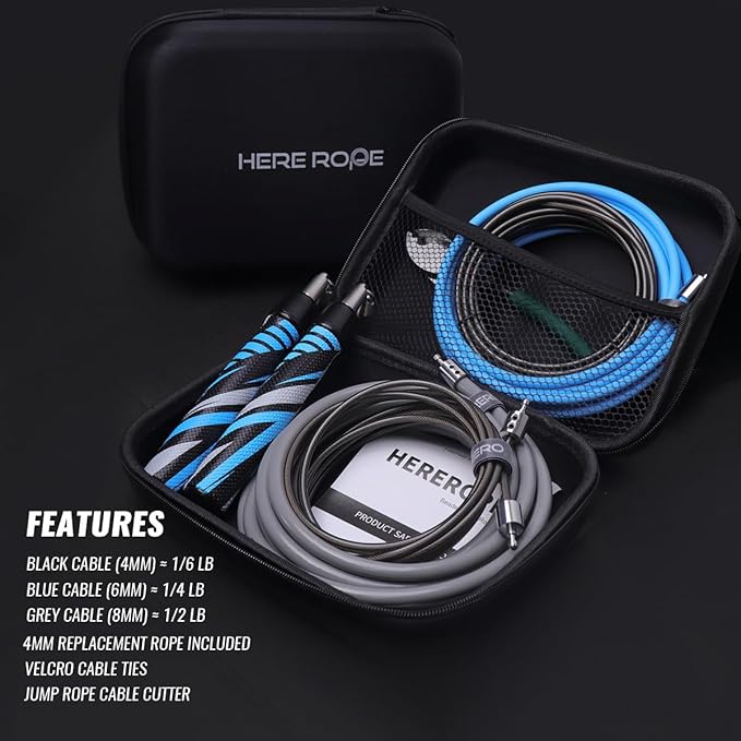 Hererope Weighted Jump Rope Set 3-in-1 Interchangeable 1/6lb 1/4lb 1/2lb Professional Jump Ropes for Men Women | Premium Ball Bearing Speed Rope Anti-Slip Leather Grip | Crossfit Boxing MMA