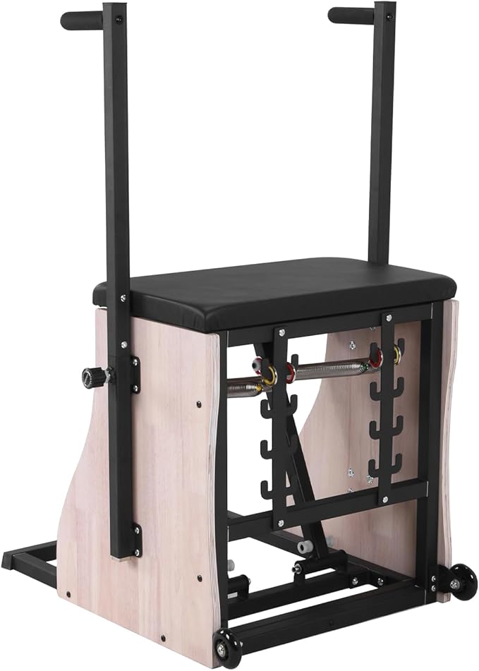 Oak Wood Pilates Chair Professional Yoga Chair Pilates Machine with Adjustable Resistance Handles and Split Pedals for Home and Studio Use