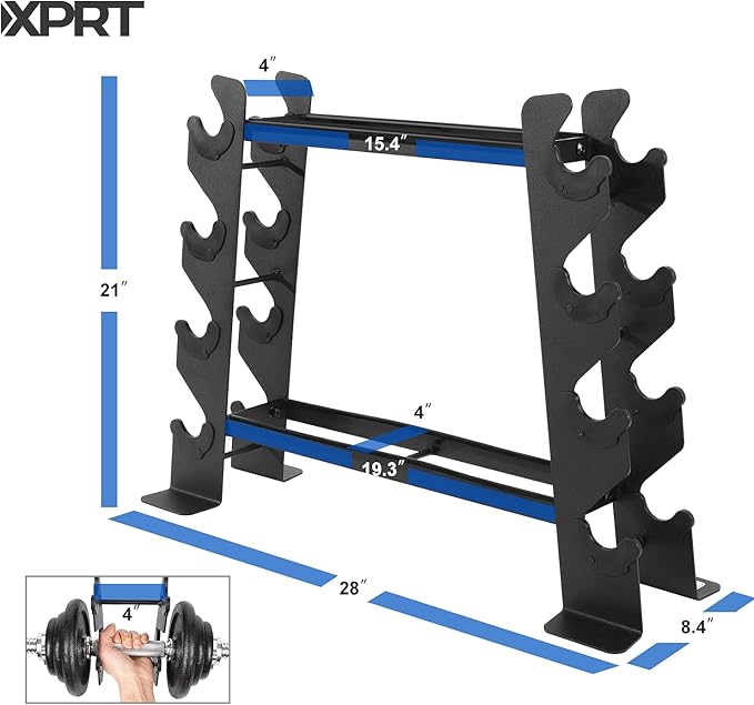 XPRT Fitness Compact Heavy Duty Dumbbell Rack | 400 lbs Capacity 2-Tier Steel Frame | Fits 5–30 lb Dumbbells | Space-Saving A-Frame Design for Home Gym