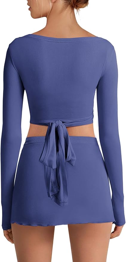 Nirovien Womens 2 Piece Workout Sets Sexy Pilates Outfits Athletic Gym Yoga Sets Ballet Wrap Top and Skirt