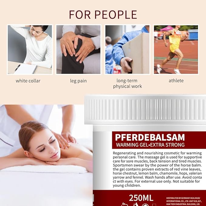 Pferdebalsam Horse Balm Gel 8.8 oz, Extra Warm Massage Gel with Horse Chestnut & Safflower, Soothing Comfort for Tired Muscles & Body