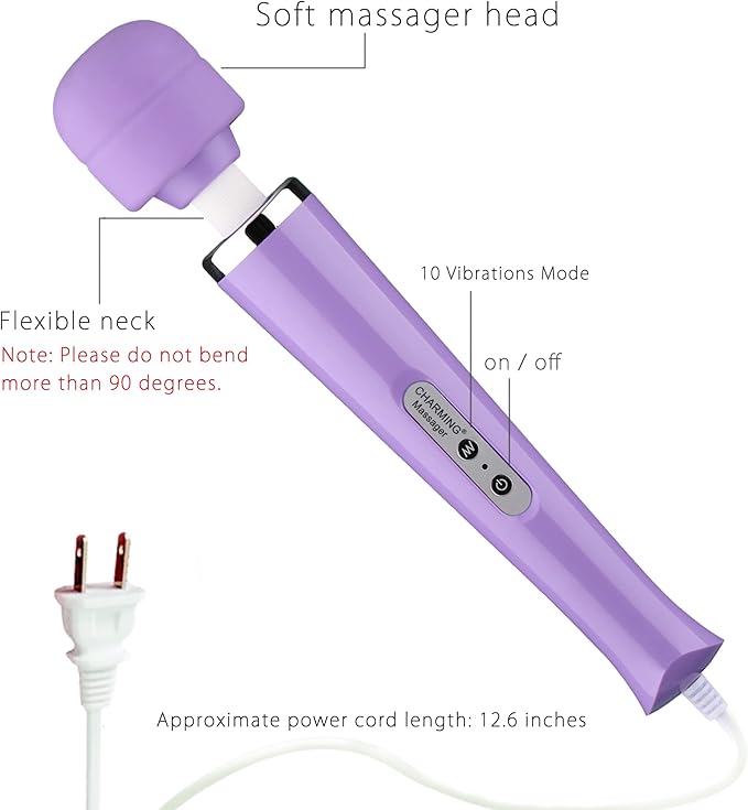 CHARMING Wired Powerful Handheld Back Massager with 10 Speeds Strong Vibration Wand, Personal Therapy Massager for Sports Recovery, Muscle Aches, Body Pain-Light Purple