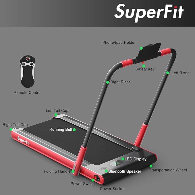 Goplus 2 in 1 Folding Treadmill, 2.25HP Under Desk Electric Superfit Treadmill, Installation-Free with APP Control, Remote Control, Bluetooth Speaker, LED Display, Walking for Home