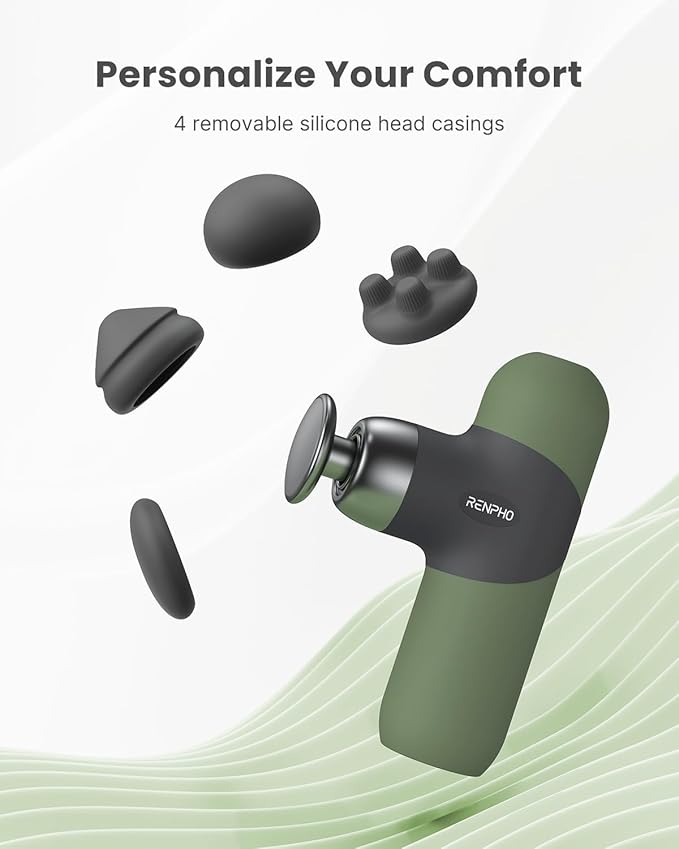 RENPHO Mini Thermal Massage Gun with Heat, Portable Deep Tissue Percussion Massager with 4 Heads for Neck & Back Comfort, Ultra-Quiet Operation for Home, Office & Travel, Includes Compact Carry Case