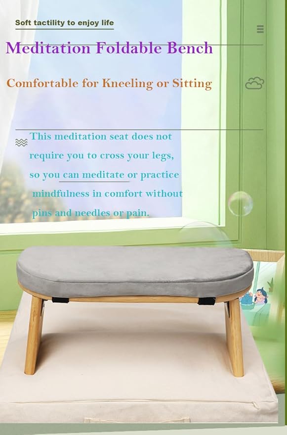 Meditation Bench with Meditation Cushion Meditation Stool Set,Folding Yoga Stool, Sturdy Prayer Bench,Comfortable for Kneeling or Sitting, 35 × 27inch, Grey