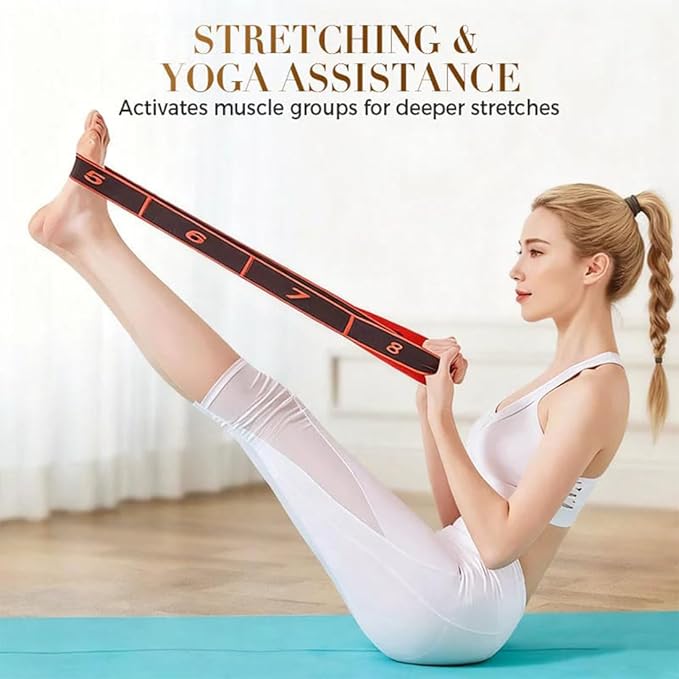 Fitness Resistance Band for Stretching and Yoga, 8 Loops Numbered Resistance Band, Elastic Training Bands for Yoga, Stretching, Pilates, Fitness