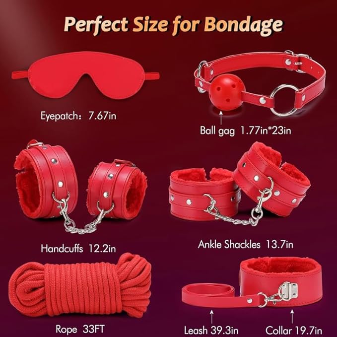 Fashion 10 Piece Leather Pilates Indoor Training Set, New Eye Mask for Fun Wrist and Hip Exercises Cosplay Accessories [Red], Couple Gift