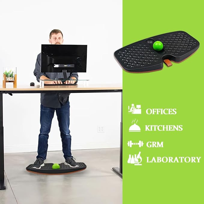 Balance Board for Standing Desk, Wooden Wobble Board with Slidable Ball for Office Work, Anti-Fatigue Foot Massage Board to Relieve Fatigue, Adult Use up to 300 lbs, Black