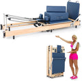 Pilates Reformer Machine,Oak Wood Home Pilates Equipment, Foldable Pilates Reformer with Reformer Box, Jump Board for Home Workouts and Body Exercises, Suits for Studio Gym Yoga