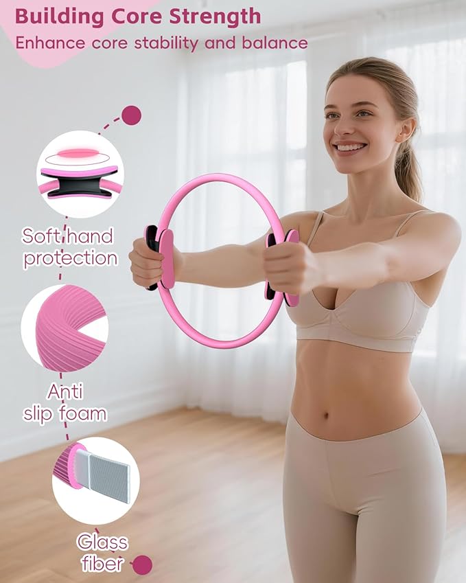 KABCON Pilates Kit for Home, Women Beginners Workout Essentials Set with 13" Ring, 9.8" Ball, Resistance Bands & Guide, 13/14/16 PCS Compact Pilates Equipment