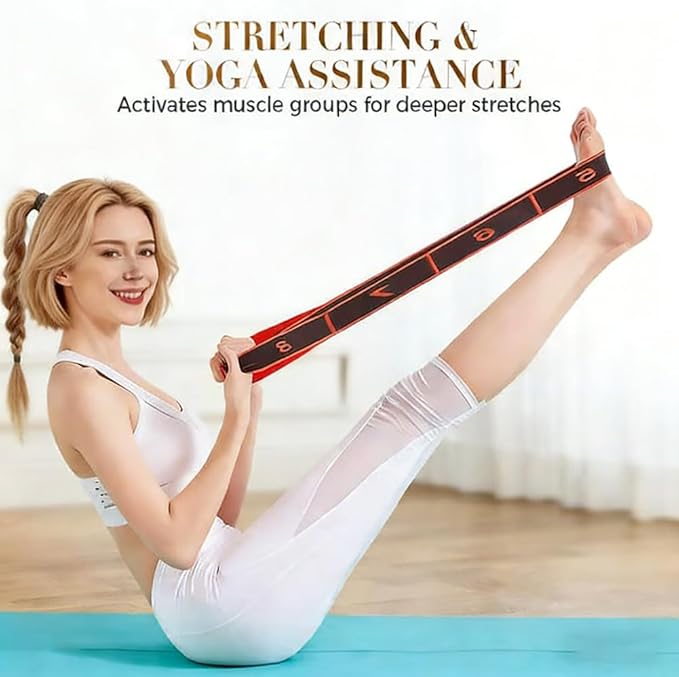 Fitness Resistance Band for Stretching and Yoga, Numbered Elastic Exercise Bands with Handles, Adjustable 8/10/12-Loop Design for Full Body Stretching and Pilates
