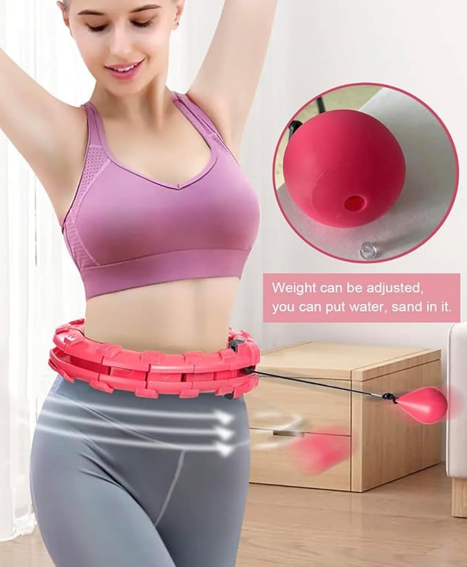 24 Knots Pink Weighted Infinity Fitness Hoop for Adult Weight Loss Exercise Fit Hoop Suitable for Women and Beginners Smart Hula Hoop 24 Detachable Knots Weighted Fitness Hoops