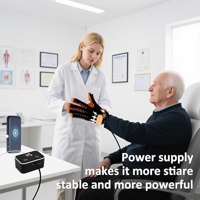 Rehabilitation Robot Gloves, Finger Exerciser for Stroke Recovery Hand Glove Equipment Hand Function Rehabilitation (Orange Left Hand XL)