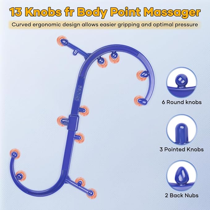Back Hook Trigger Point Massager Tool, Handhold for Back Neck Shoulder Pain Relief, Deep Muscle Knots Massage for Women Men
