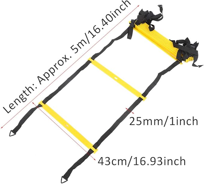 Agility Ladder, 12 Rungs PP Speed Ladder Adjustable Foldable Training Ladders with Triangular Hook and Loop for Soccer, Speed, Football Fitness Feet Training