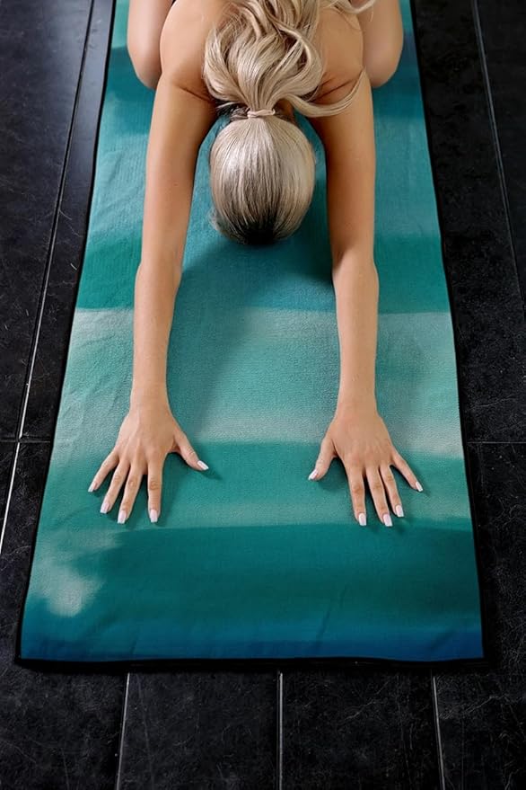 Eunzel Hot Yoga Towel, Non Slip Yoga Mat Towel Sweat Absorbent Printed Yoga Towel with Grip Dots for Hot Yoga, Pilates and Workout 72"x 24", Sunset/Teal Flow