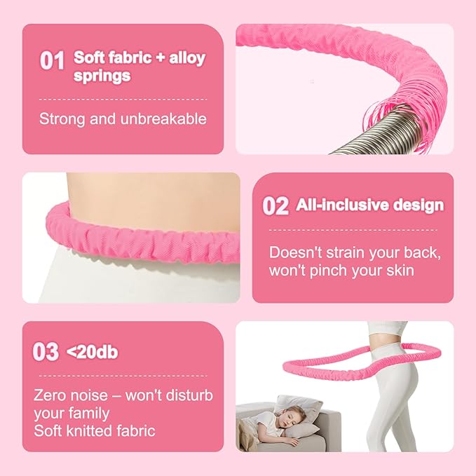 3.2lbs Soft Spring Weighted Fitness Hoop for Adults, Hula-Inspired Core Workout Hoop, Portable & Quiet, Pinch-Free Waist Exercise Design