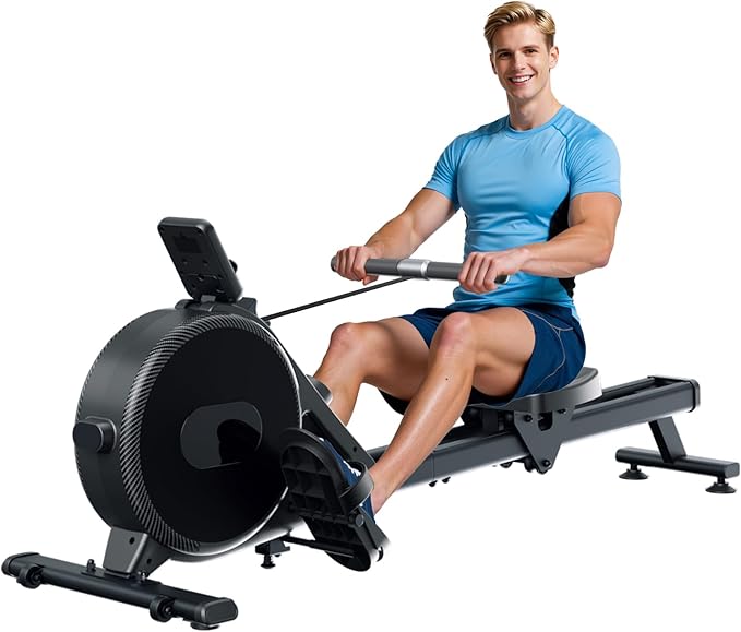 Magnetic Rower Machine, Whisper-Quiet Indoor Rowing Machine with 32-Level Tension, Space-Saving Foldable Design with Integrated Tablet Holder, Full Body Cardio Exercise Rower for Home Gym