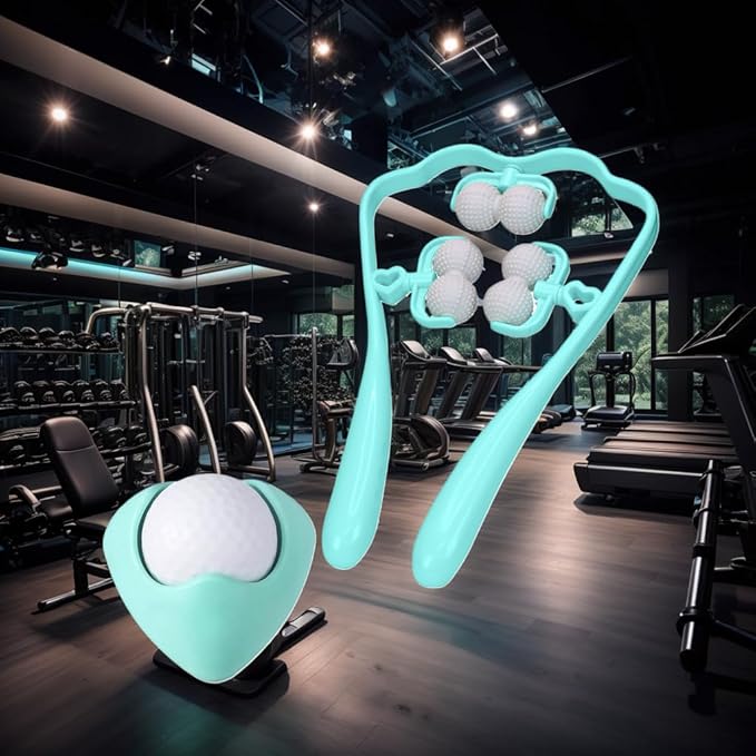 2-in-1 Manual Neck Massager Roller Set with 360° Massage Ball - Ergonomic 6-Wheel Handheld Neck & Shoulder Roller for Muscle Knots, Stiffness & Tech Neck Relief - Portable Home & Office Kit