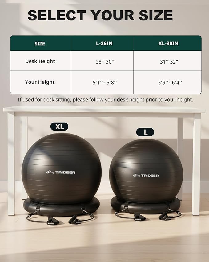 Trideer Ball Chair - Yoga Ball with Base & Bands for Home Gym Workout