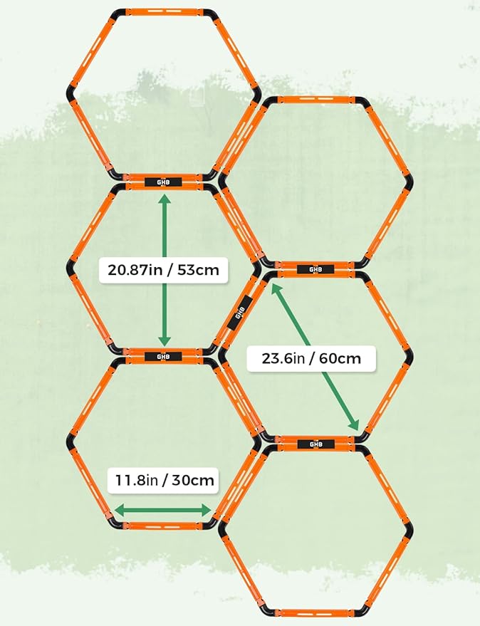 GHB Agility Ladder 1 Pack and Hex Agility Rings 1 Pack 12 Rung 20ft with 3 Carrying Bag