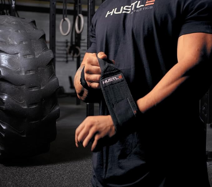 Hustle Athletics Wrist Wraps for Weightlifting - 18" & 12" Premium Wrist Support Weight Lifting Wraps to Lift Heavier & Train Harder - Heavy Duty Powerlifting & Bench Press Gym Straps for Men & Women