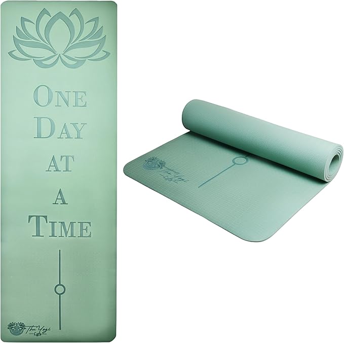 Recovery Lyfe Yoga Mat – “One Day at a Time” Engraving, Non-Slip Eco TPE, Sage Green, 72" x 24" x 6mm, Yoga & Meditation Mat for Recovery and Grounding