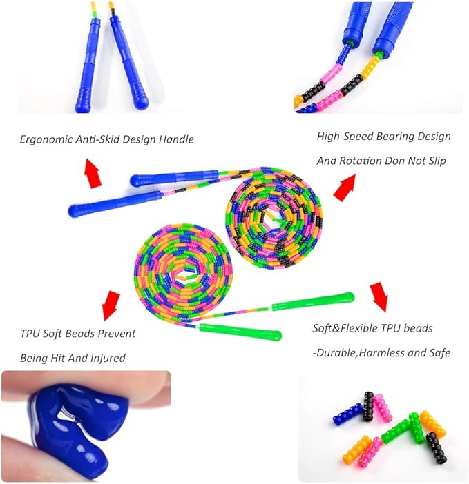 Long Double Dutch Jump Rope 16 Ft 2 Pack, Jump Rope for Kids Adults, Beaded Segmented Skipping Rope