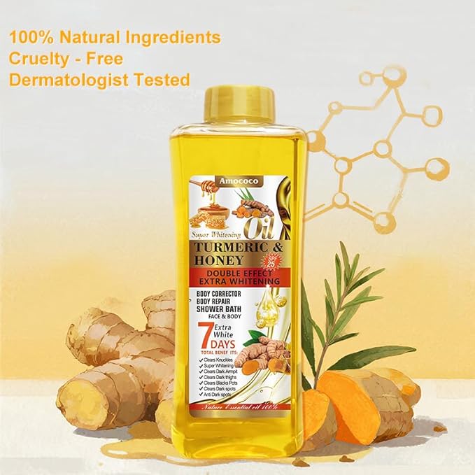 Turmeric & Honey Body Oil, Deep Moisturizing Treatment with Sweet Almond Oil, Vitamin E, and Collagen (8.45 fl oz)