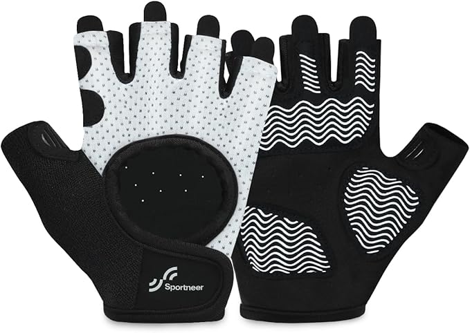 Sportneer Workout Gloves for Men & Women, Full Palm Protection Breathable Exercise Gloves w/Curved Open Back, Lightweight Fitness Gloves for Pull Up, Dumbbells, Cycling, Rowing