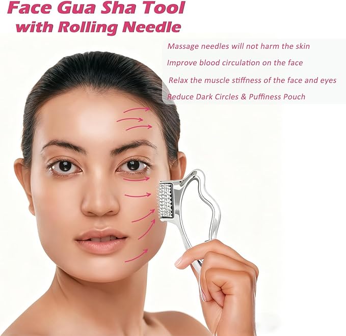 Gua Sha Tool for Face & Eye, Stainless Steel Facial Massage Tool - Depuff & Lifting, Promot Lymphatic Drainage