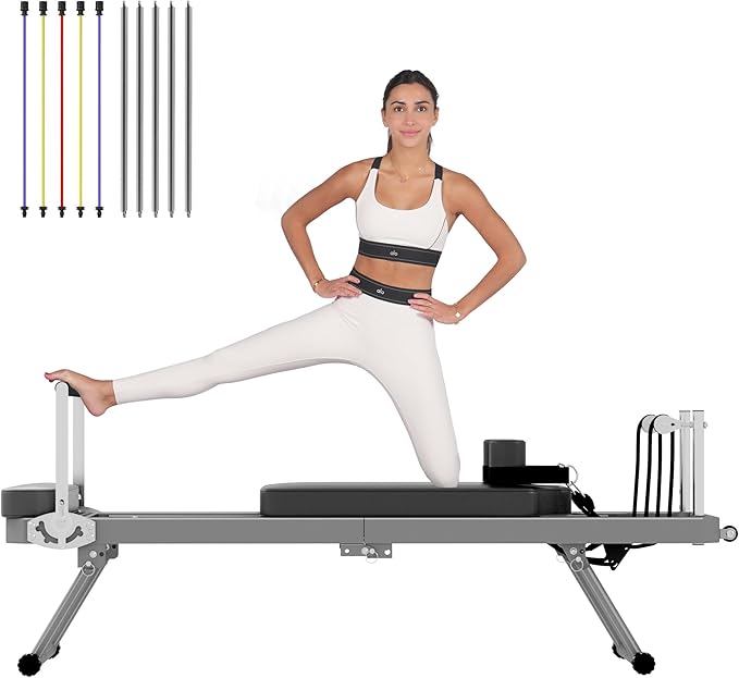 soges Foldable Pilates Reformer Machine for Home Gym, Pilates Workout Equipment for Beginner, Cardio Fitness High Strength Rebounder