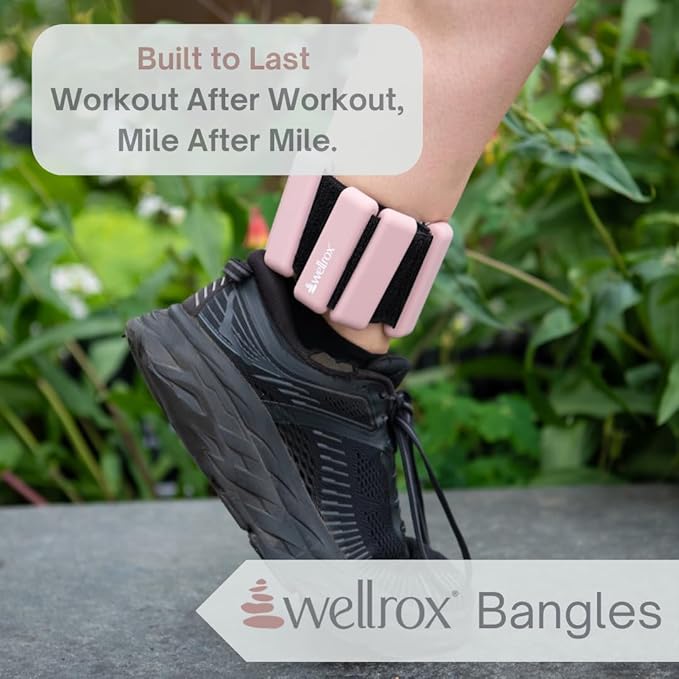 Wellrox Weighted Bangles – Adjustable Ankle and Wrist Weights for Women & Men – Set of Ankle Weights 2 lbs (1 lb Each Wrist Weight) | Weighted Arm Bands for Pilates, Yoga, Running & Walking