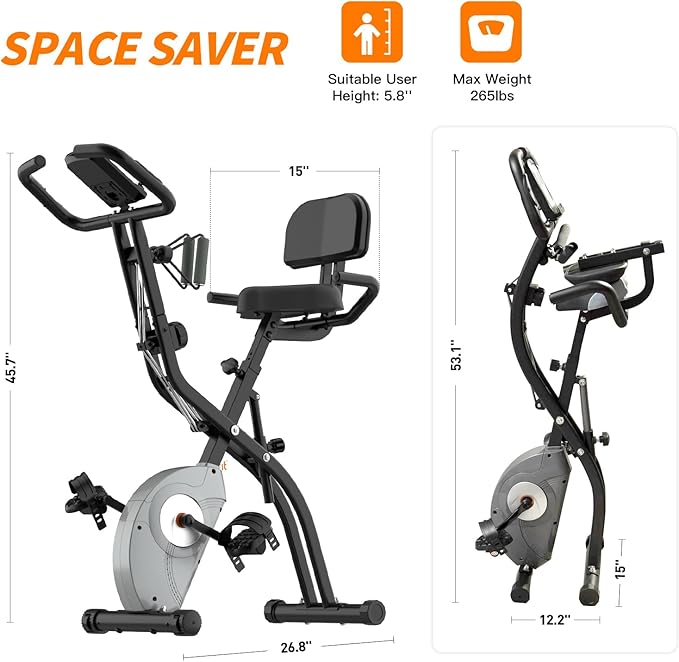ATIVAFIT Exercise Bike Foldable Fitness Bike Magnetic Foldable Indoor Cycling Bike 3-In-1 Foldable Exercise Bike for Home Use with Resistance Bands Home Workout Exercise Equipment
