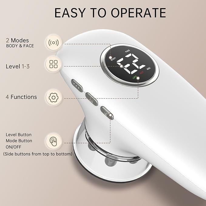 4 in 1 Body Sculpting Machine-Lymphatic Drainage Massager with 4 Adjustable Functions:Heating,Cupping,Red Light & Massage for Belly, Waist, Arms, Legs and Face