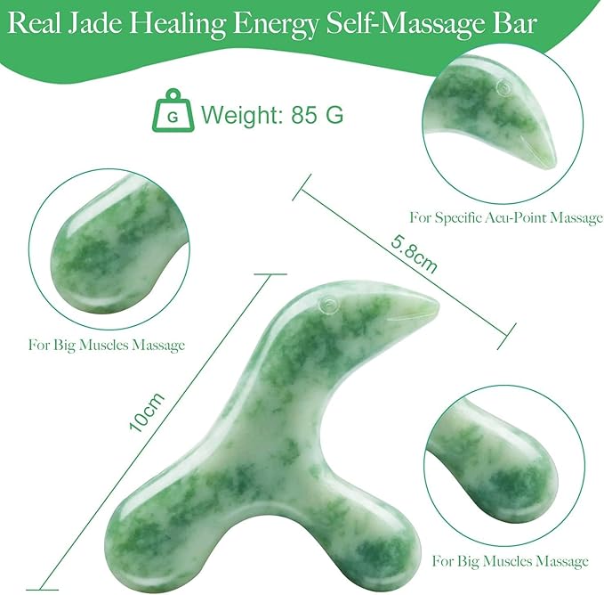 Deep Tissue Trigger Point Massage Tool - Natural Jade Gua Sha Acupuncture Scraping Stone - Foot Reflexology Acupressure Point Massager for Full Body Relax, Muscles Soreness and Pain Relief