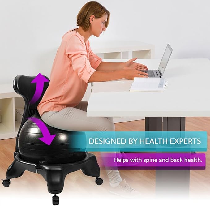 Yoga Ball Office Chair, Home Fitness Yoga Ball Chair, Ergonomic Pilates Balls Desk Chairs with Back and Wheels, Portable Exercise Balls Chairs wiht Anti-Slip Stripes, for Gym, Home(Gray)