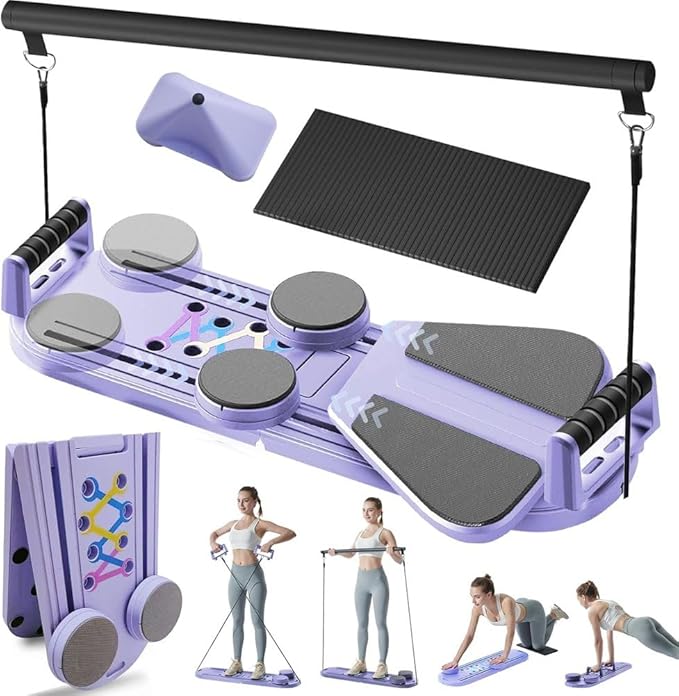Pilates Board Foldable Pilates Reformer Equipment with Timer 7-in-1 Multi-Purpose Portable Pilates Reformer Machine Home Pilates Kit for Home Workout Fitness Exercise Abs