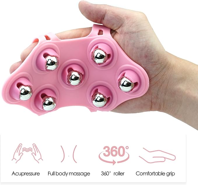 Massage Ball Roller, Hand Held Massager, Trigger Point Ball, Back & Foot Massager - Pink