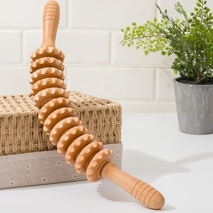 Wooden Cellulite Massage Roller for Legs and Thighs,Handheld Fascia Blaster Tool for Muscle Relief, Lymphatic Drainage Body Sculpting Anti Cellulite Massager for Women and Men (12 Wheel)