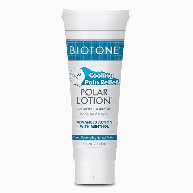 BIOTONE Polar Lotion relieves minor Arthritis, Backaches, Strains, Sprains, Stiffness, Bruises, and Muscle Cramps, 4 oz.