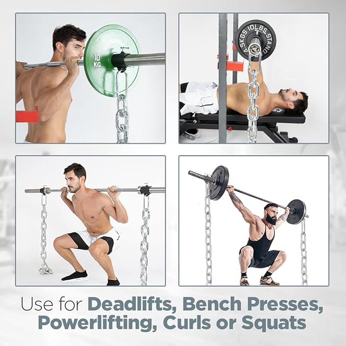 Logest Weight Lifting Chains with Collars - 1 Pair Available in 15LB 25LB 35LB 45LB Steel Workout Chains - Fitness Equipment for Deadlifts Bench Presses and More Targets Back Legs Core Weight Chains