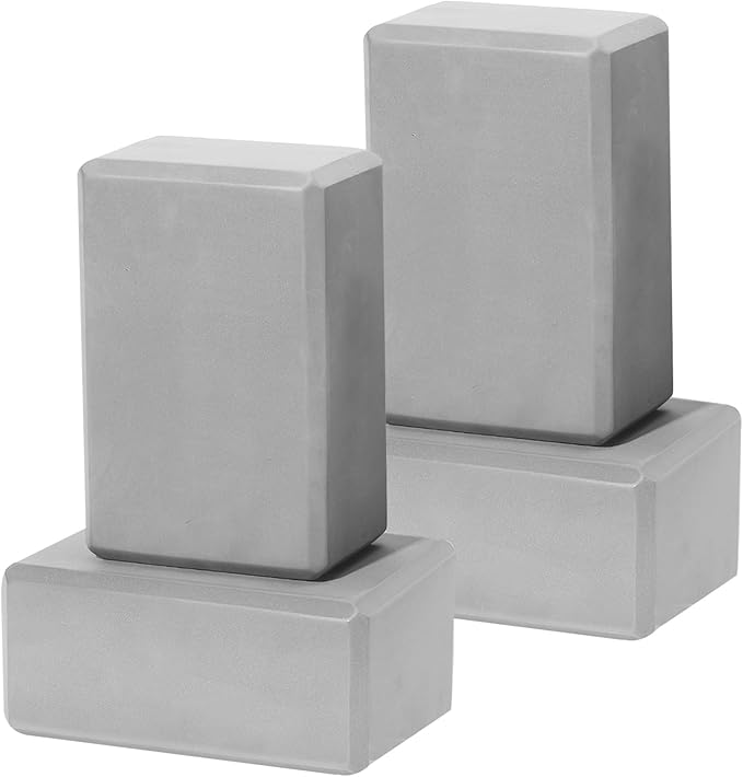 4 Pack Yoga Blocks - Premium EVA Foam Blocks for Pilates Workout, Stretching, Meditation - Yoga Brick for Flexibility, Balance, Spine Strength, Non-slip and Lightweight Exercise Blocks (Gray)