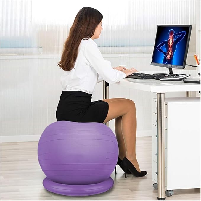 Yoga Ball Chair,Yoga Ball，Exercise Ball, Office Ball Chair with Base & Pump Stability Yoga Ball Seat for Back Pain Relief Home Gym Exercise Ball Chair for Core Strength Training(Purple,Diameter 75cm (