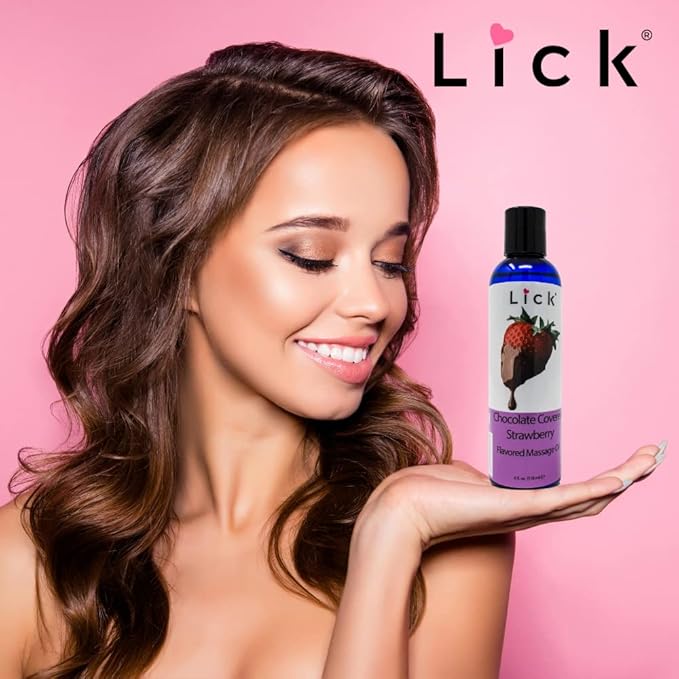 Lick Chocolate Covered Strawberries Massage Oil – Gourmet Dessert Edible Massage Oil with Almond Oil & Vitamin E, Luxurious Glide for Romantic Couples Massage, 4 oz