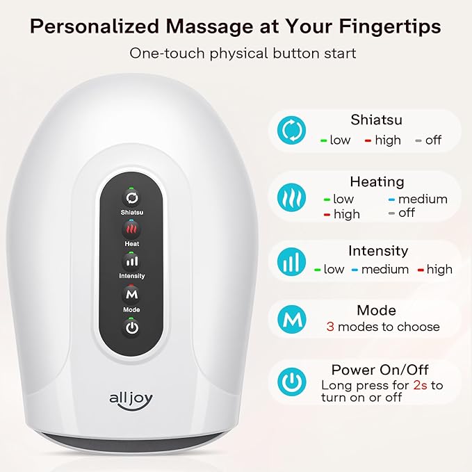 ALLJOY Hand Massager for Arthritis and Carpal Tunnel Relief, Cordless Electric Hand Massager with Heat and Compression for Finger Numbness, Valentines Day Gifts for Women and Men (White)