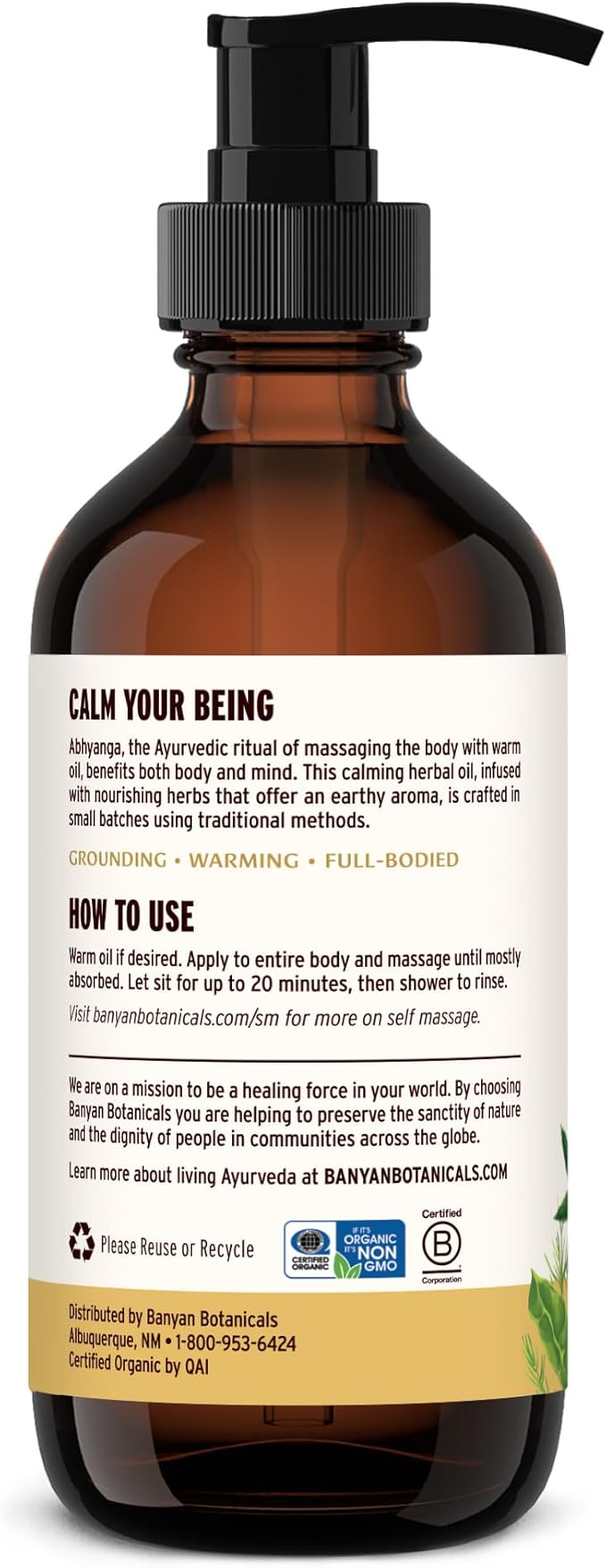Banyan Botanicals Vata Massage Oil – Organic Herbal Massage Oil for Calm & Relaxation – Ayurvedic Oil with Organic Ashwagandha (Withania Somnifera) – 8 oz – Non-GMO Sustainably Sourced Abhyanga Oil