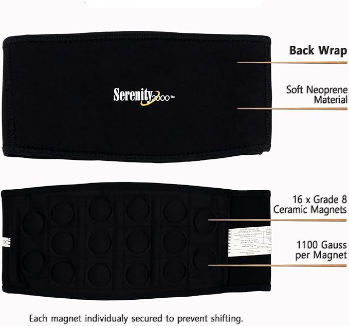 SERENITY2000 Magnetic Therapy Back Wrap for Lower Back - Adjustable Lumbar Support Brace for Sciatica & Pain Relief - 16 x 1100 Gauss Magnets